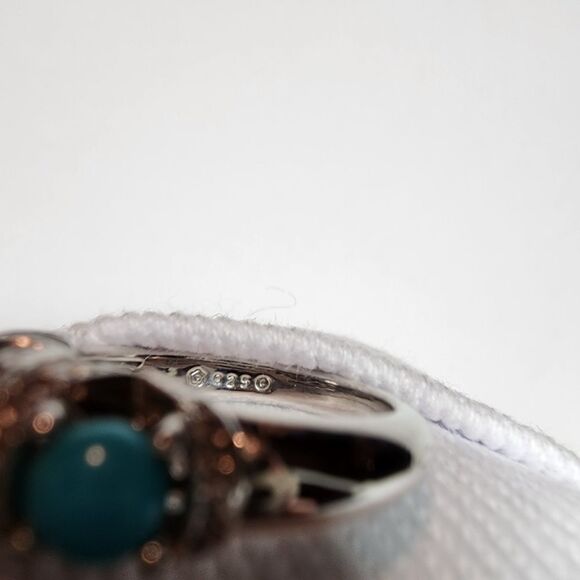 Gemstone Diamond Cut Three Stone Ring Sterling Silver Turquoise Size 5 - Picture 8 of 11